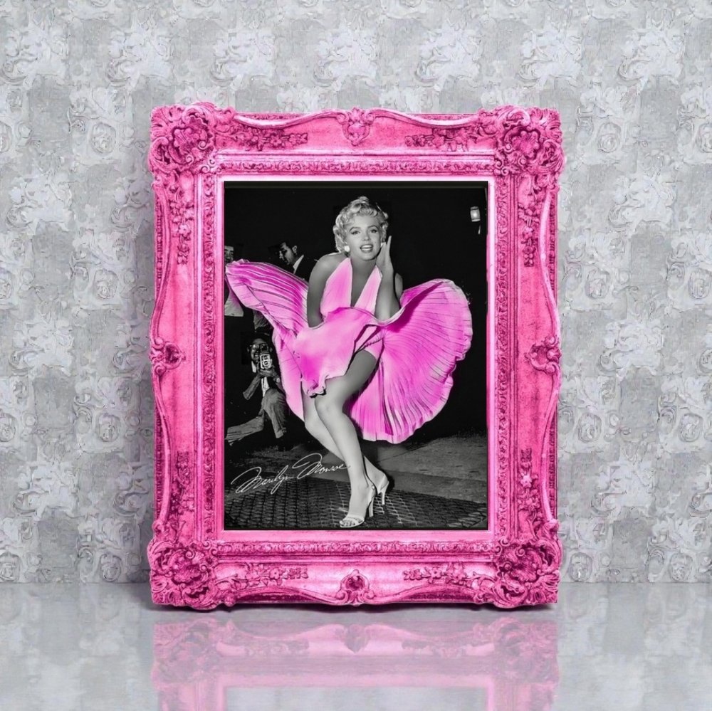 Marilyn Monroe Iconic original Art Pink Dress Framed PINK ORNATE